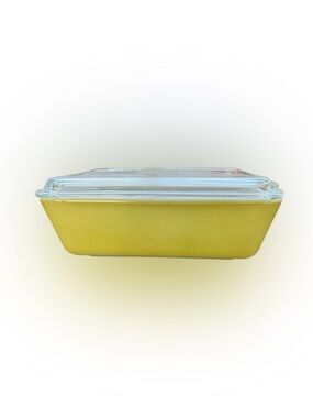 Vintage Pyrex Yellow Fridgie Dish w/ Lid MCM Refrigerator Glass